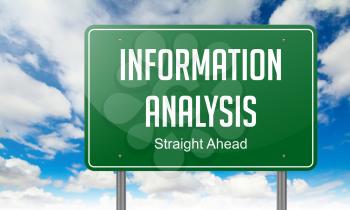 Information Analysis - Highway Signpost on Sky Background.