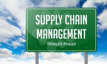 Supply Chain Management - Highway Signpost on Sky Background.