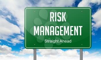Risk Management - Highway Signpost on Sky Background.