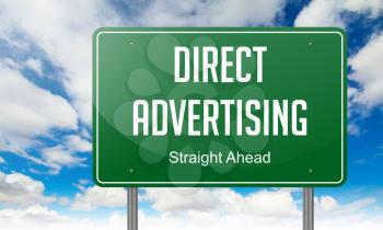 Direct Advertising - Highway Signpost on Sky Background.