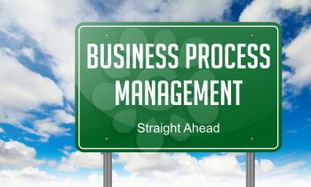 Highway Signpost with Business Process Management wording on Sky Background.