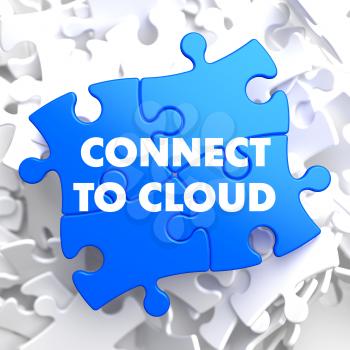 Connect to Cloud on Blue Puzzle on White Background.