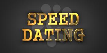 Speed Dating. Gold Text on Dark Background. 3D Render.