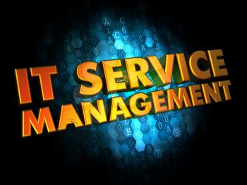 IT Service Management Concept - Golden Color Text on Dark Blue Digital Background.