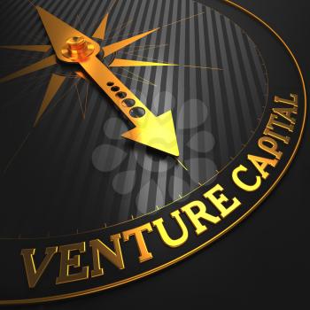 Venture Capital - Business Concept. Golden Compass Needle on a Black Field.