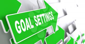 Goal Settings on Direction Sign - Green Arrow on a Grey Background.