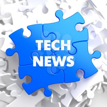 Tech News on Blue Puzzle on White Background.