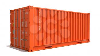 Orange Cargo Container Isolated on White Background.  Shipment Concept.