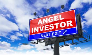 Angel Investor - Red Billboard on Sky Background. Business Concept.