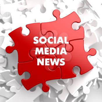 Social Media News  on Red Puzzle on White Background.