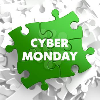 Cyber Monday on Green Puzzle. On White Background.