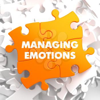 Managing Emotions - Yellow Puzzle On White Background.