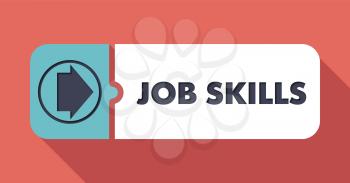 Job Skills Button in Flat Design with Long Shadows on Scarlet Background.
