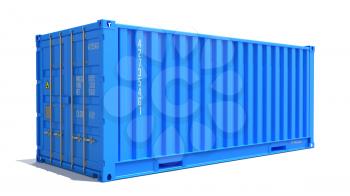 Blue Cargo Container Isolated on White Background.  Shipment Concept.