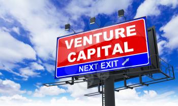 Venture Capital - Red Billboard on Sky Background. Business Concept.