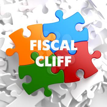 Fiscal Cliff on Multicolor Puzzle on White Background.
