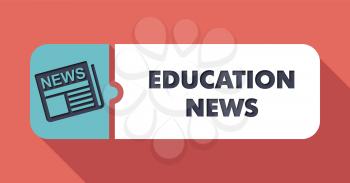 Education News  Button in Flat Design with Long Shadows on Scarlet Background.