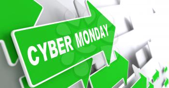 Cyber Monday - Green Arrows with Slogan on a Grey Background Indicate the Direction.