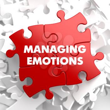 Managing Emotions on Red Puzzle on White Background.