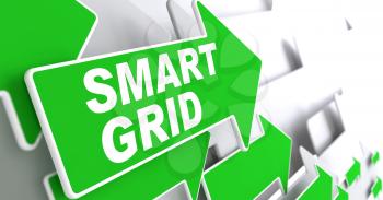 Smart Grid Green Arrows with Slogan on a Grey Background Indicate the Direction.