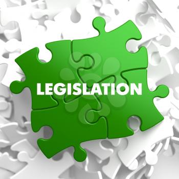 Legislation on Green Puzzle on White Background.