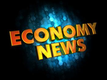 Economy News - Gold 3D Words on Dark Digital Background.
