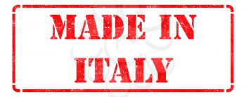 Made in Italy inscription on Red Rubber Stamp Isolated on White.