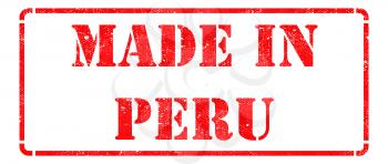 Made in Peru inscription on Red Rubber Stamp Isolated on White.