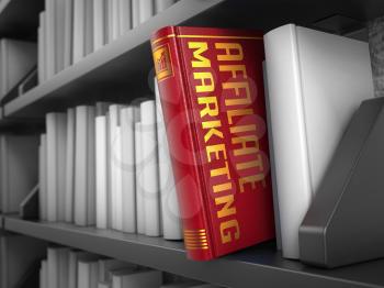 Affiliate Marketing - Red Book on the Black Bookshelf between white ones.