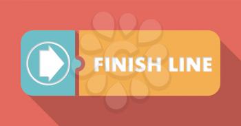 Finish Line Button in Flat Design with Long Shadows on Scarlet Background.