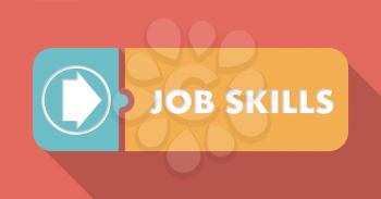 Job Skills Button in Flat Design with Long Shadows on Scarlet Background.