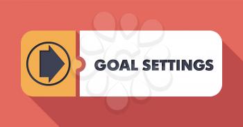 Goal Settings Button in Flat Design with Long Shadows on Scarlet Background.