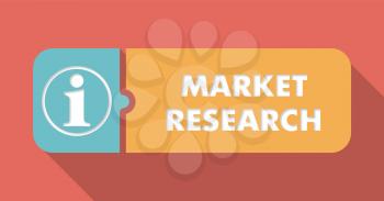 Market Research Button in Flat Design with Long Shadows on Scarlet Background.