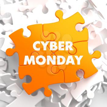 Cyber Monday on Yellow Puzzle on White Background.