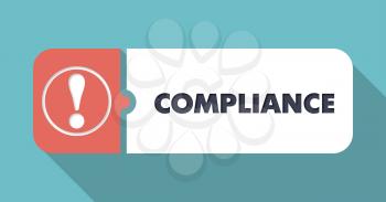 Compliance Button in Flat Design with Long Shadows on Blue Background.