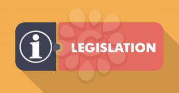 Legislation Button in Flat Design with Long Shadows on Orange Background.