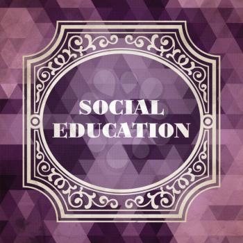 Social Education Concept. Vintage design. Purple Background made of Triangles.