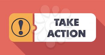 Take Action Button in Flat Design with Long Shadows on Scarlet Background.