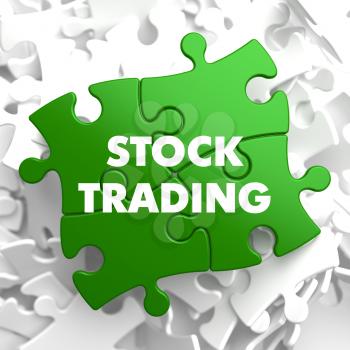 Stock Trading  on Green Puzzle on White Background.