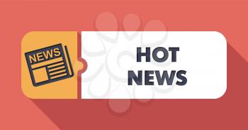 Hot News Button in Flat Design with Long Shadows on Scarlet Background.