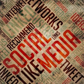 Social Media  - Grunge Wordcloud Concept on Old Paper Background.