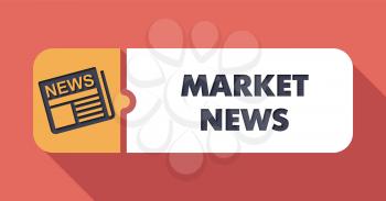 Market News Button in Flat Design with Long Shadows on Scarlet Background.