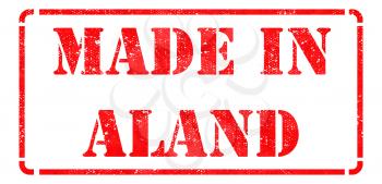 Made in Aland - inscription on Red Rubber Stamp Isolated on White.