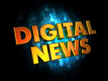 Digital News - Gold 3D Words on Dark Digital Background.
