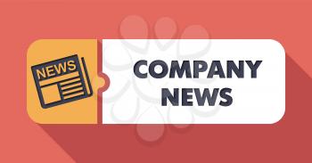 Company News Button in Flat Design with Long Shadows on Scarlet Background.