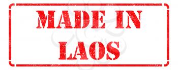 Made in Laos - inscription on Red Rubber Stamp Isolated on White.