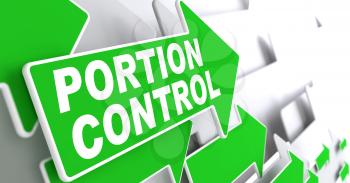 Portion Control on Direction Sign - Green Arrow on a Grey Background.