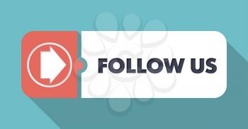 Follow Us in Flat Design with Long Shadows on Turquoise Background.