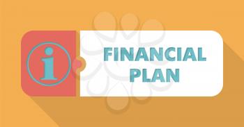 Financial Plan Button in Flat Design with Long Shadows on Orange Background.
