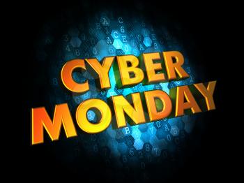 Cyber Monday - Gold 3D Words on Digital Background.